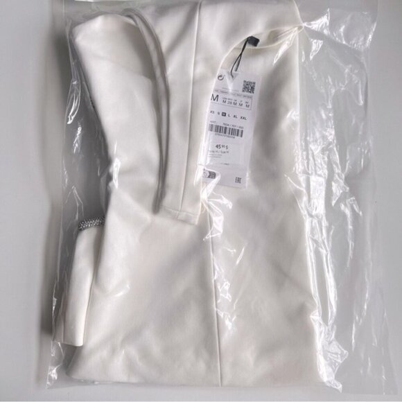 Zara - Ladies One Shoulder Asymmetric Rhinestone Top-White. Size: M. NWT. (1431) - Picture 3 of 14